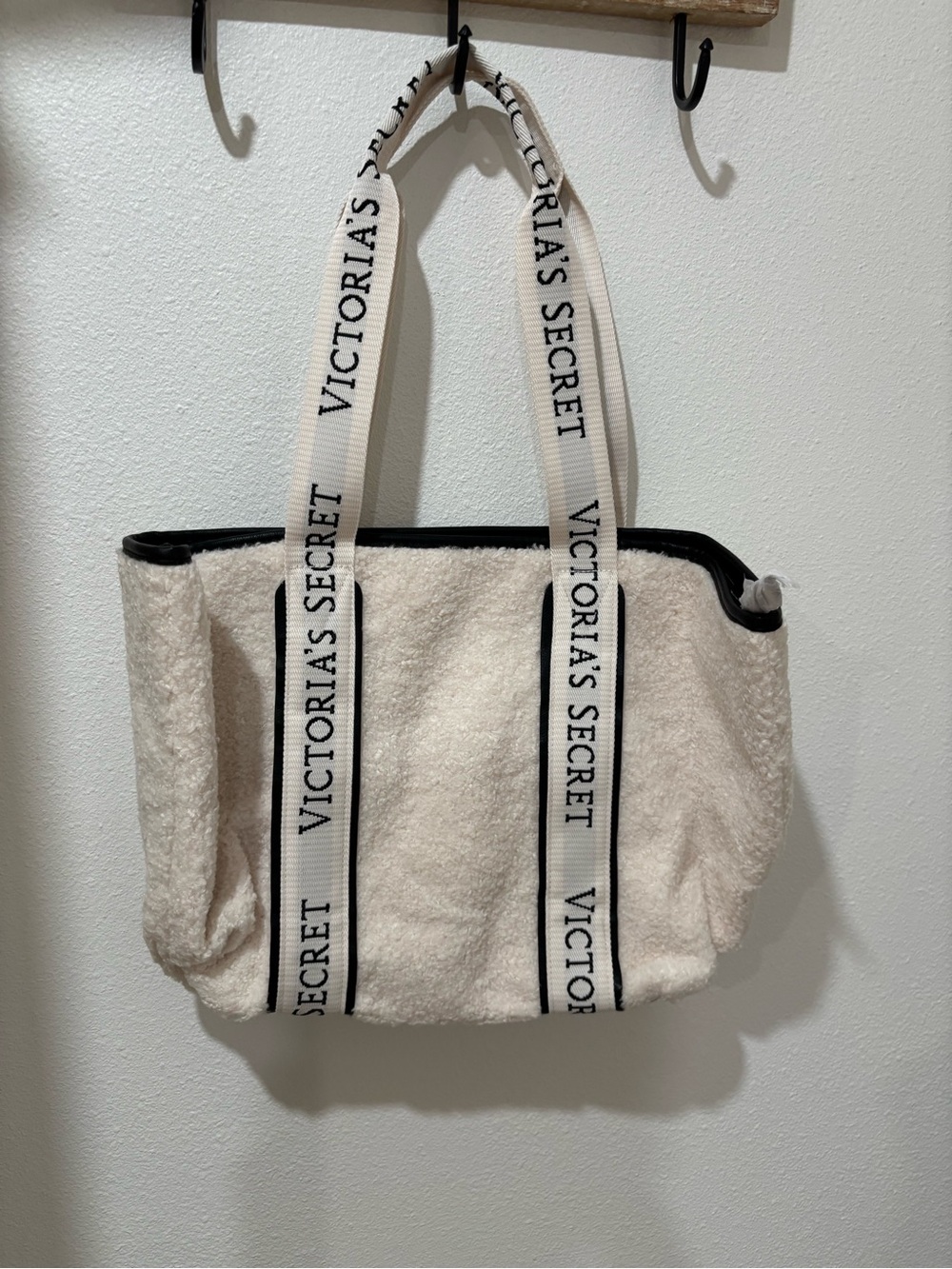 Victoria's Secret Cream Sherpa Tote with Logo Straps